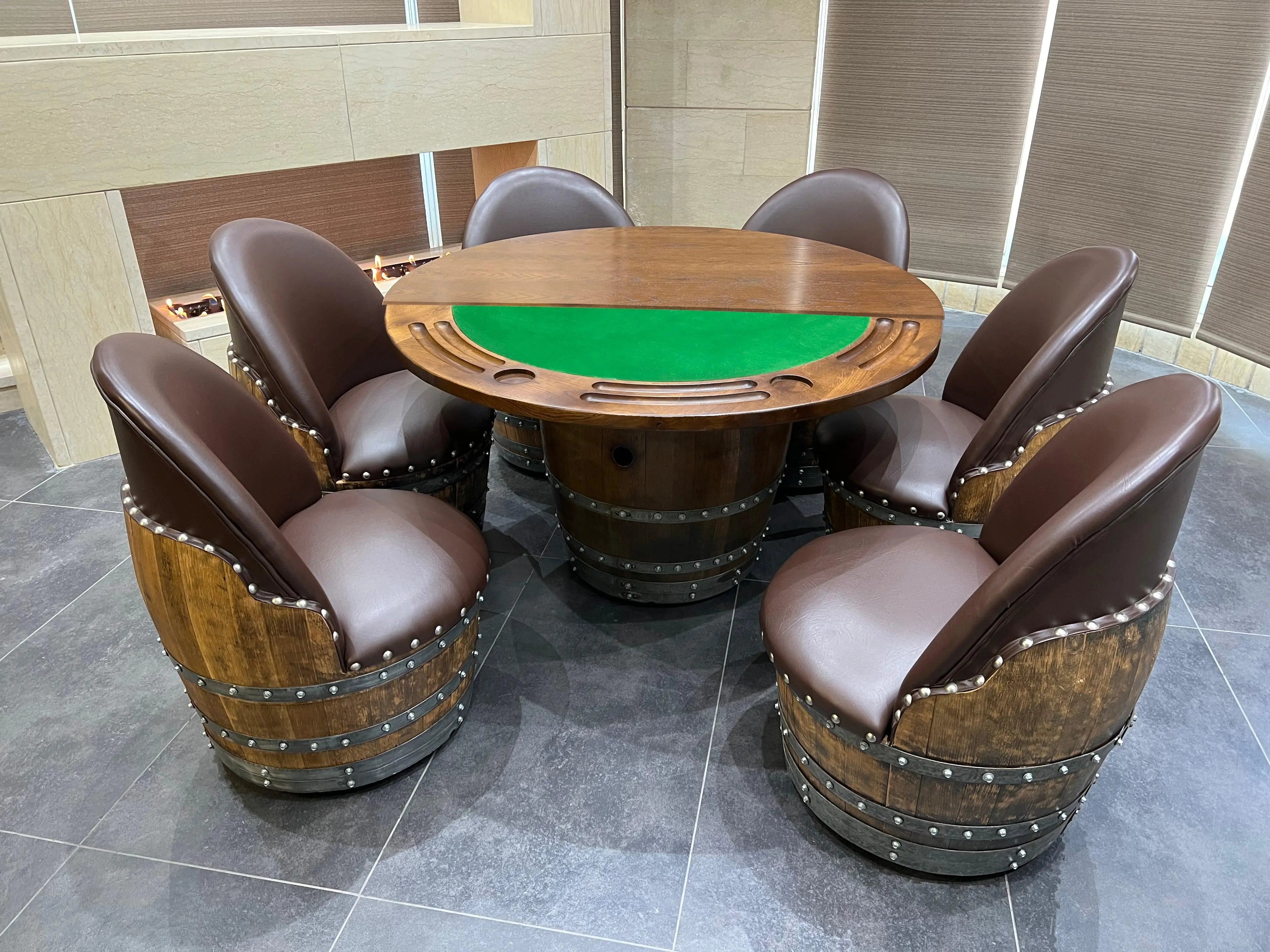 Wine Barrel Poker Set with Removable Dining Top - Game Table & Barrel Chair - Wine Barrel Table for Dining and Poker