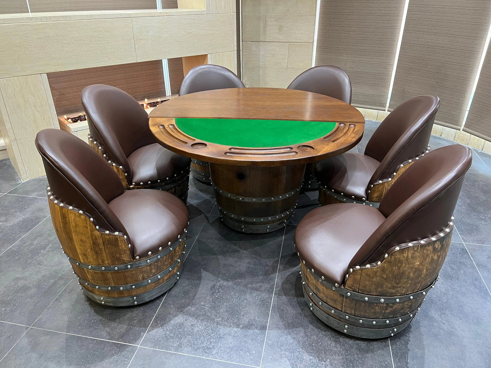 Wine Barrel Poker Set with Removable Dining Top - Game Table & Barrel Chair - Wine Barrel Table for Dining and Poker