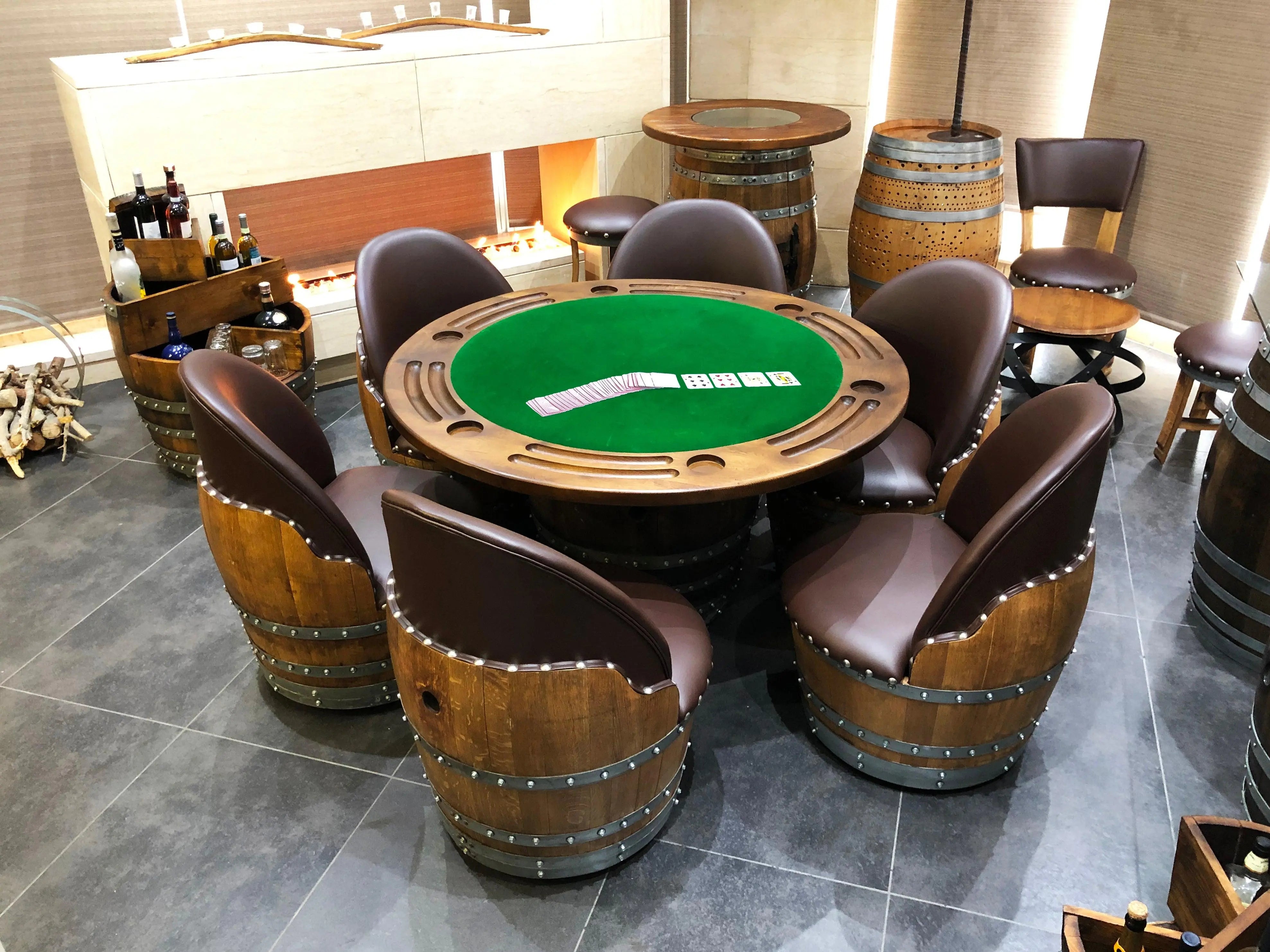 Wine Barrel Poker Set with Removable Dining Top - Game Table & Barrel Chair - Wine Barrel Table for Dining and Poker