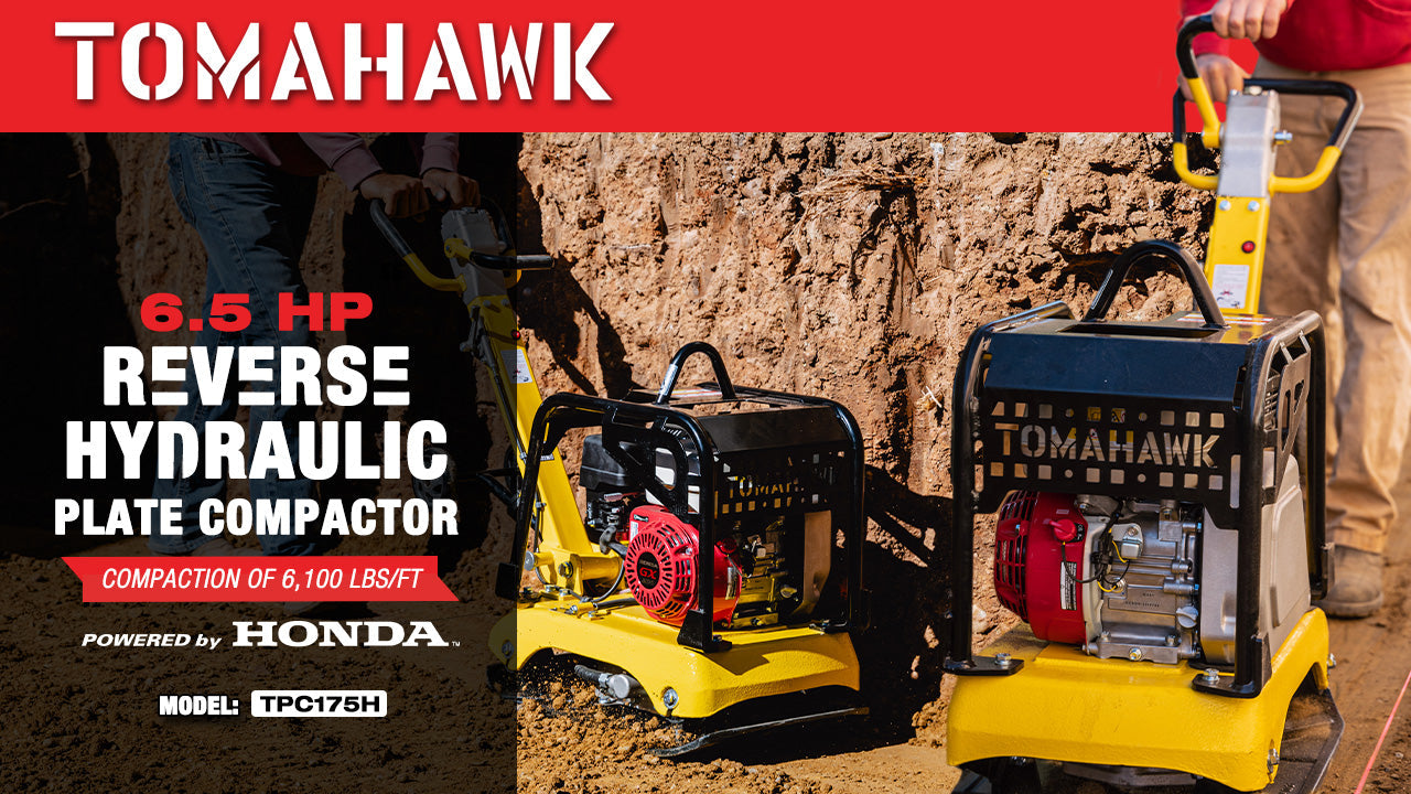 Tomahawk 6.5 HP Honda Reverse Hydraulic Plate Compactor for Soil, Aggregate, Cohesive Compaction