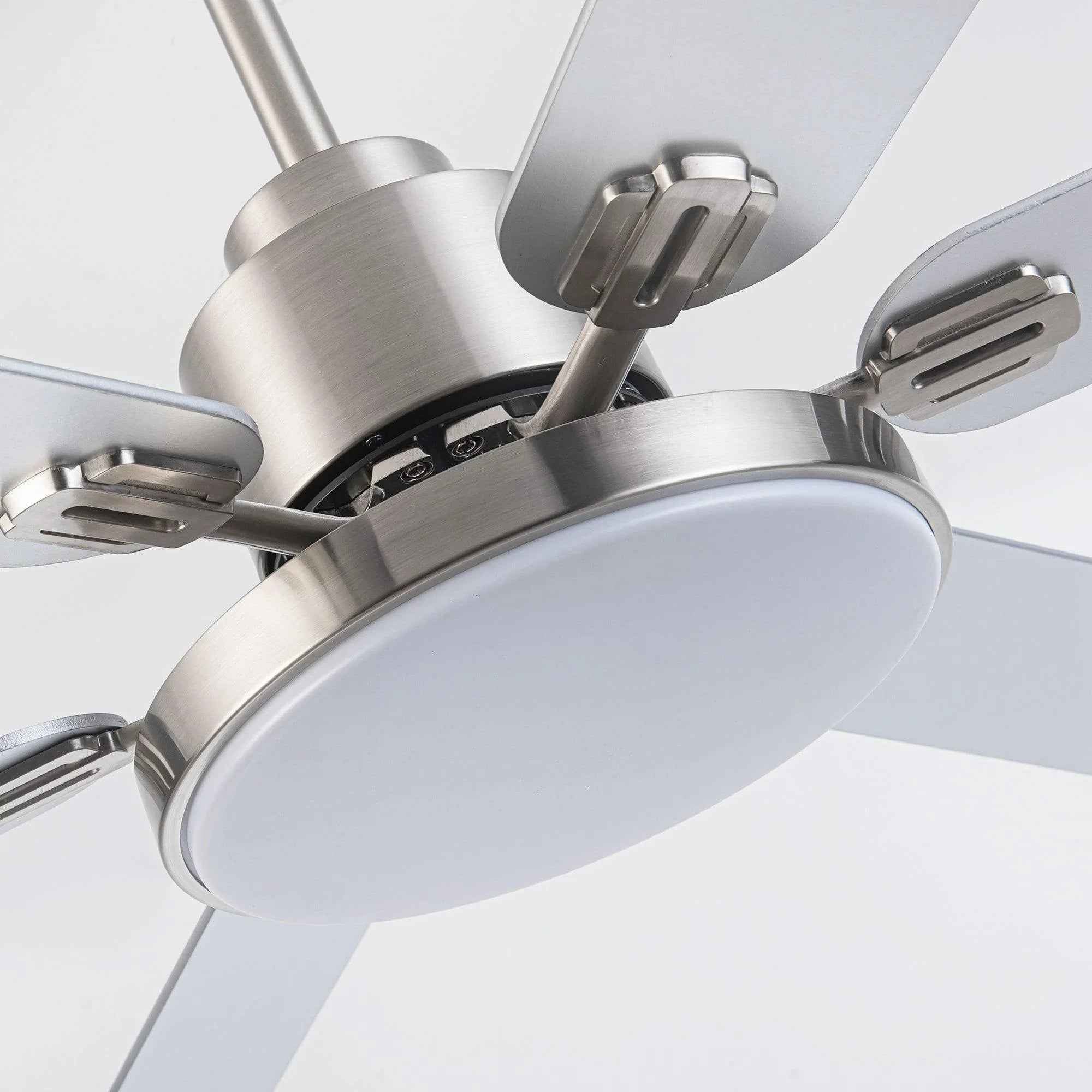 60" Modern Satin Nickel DC Motor Downrod Mount Reversible Ceiling Fan with Lighting and Remote Control
