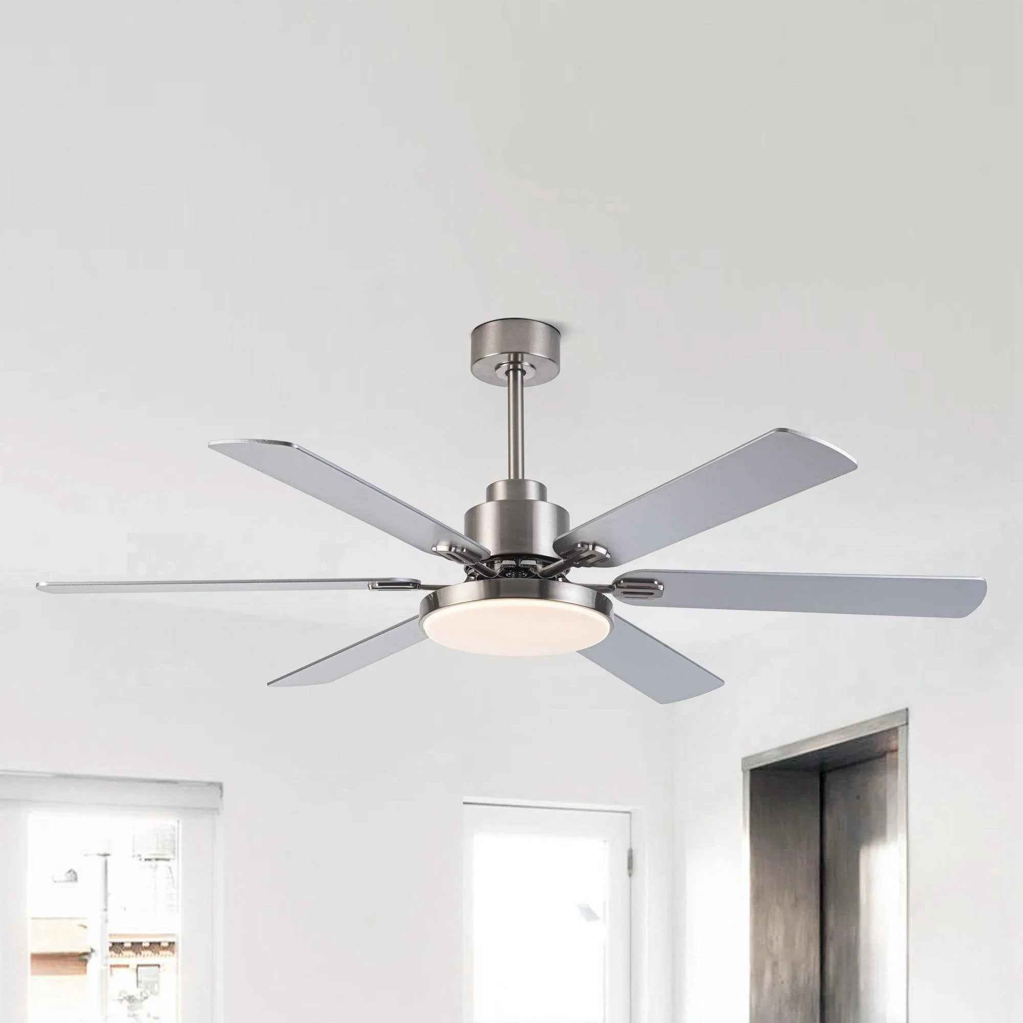 60" Modern Satin Nickel DC Motor Downrod Mount Reversible Ceiling Fan with Lighting and Remote Control