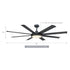 60" Black Led Indoor Ceiling Fan with Remote 8 Blade