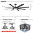 60" Black Led Indoor Ceiling Fan with Remote 8 Blade