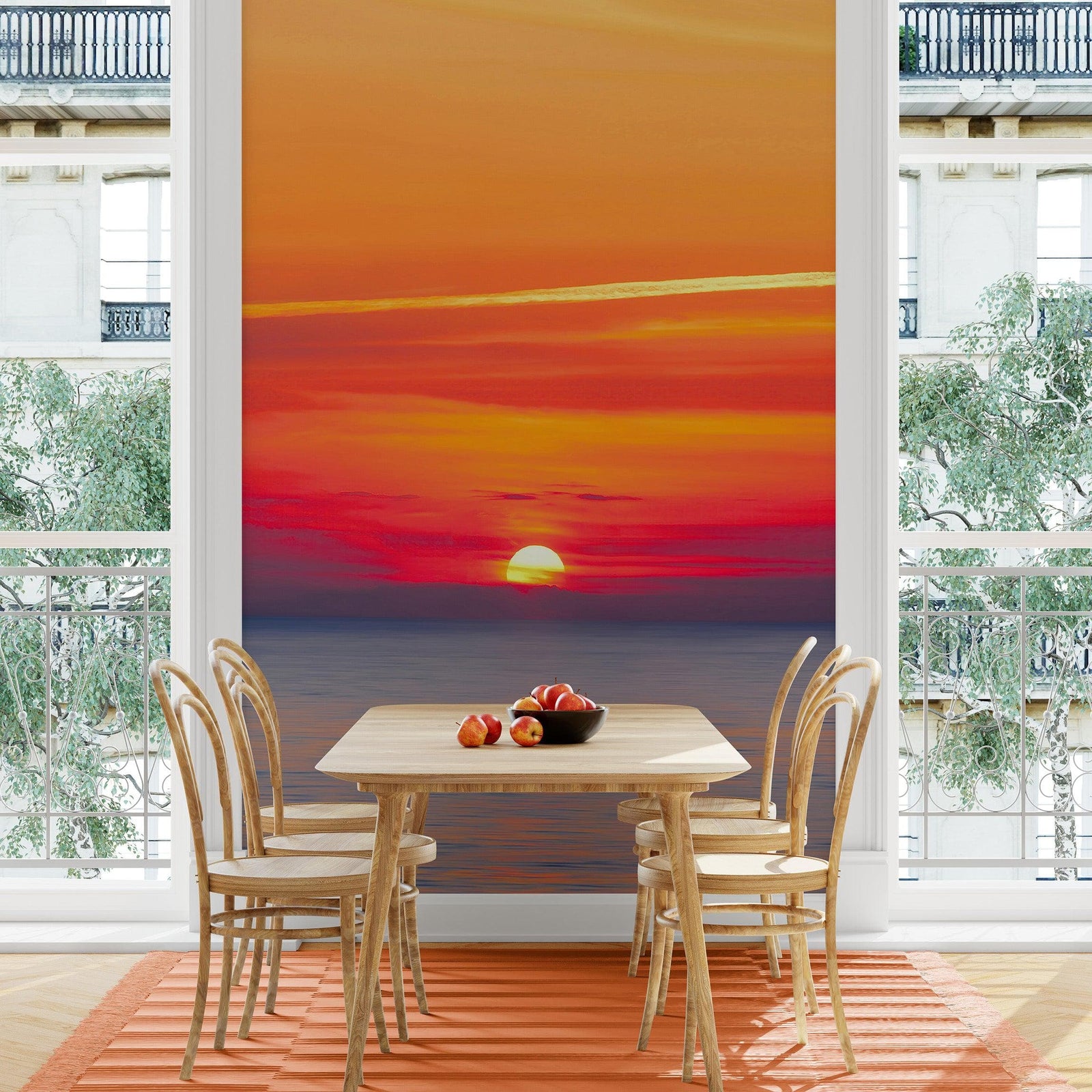 Red Sky Sunset over Beach Wall Mural Decal Sticker #6005