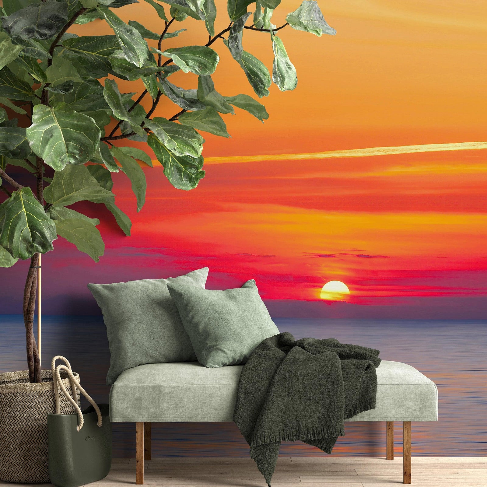 Red Sky Sunset over Beach Wall Mural Decal Sticker #6005