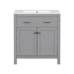 Bathroom Vanity With Ceramic Sink, Modern Single Bathroom Cabinet With 2 Doors And A Shelf, Soft Close Doors