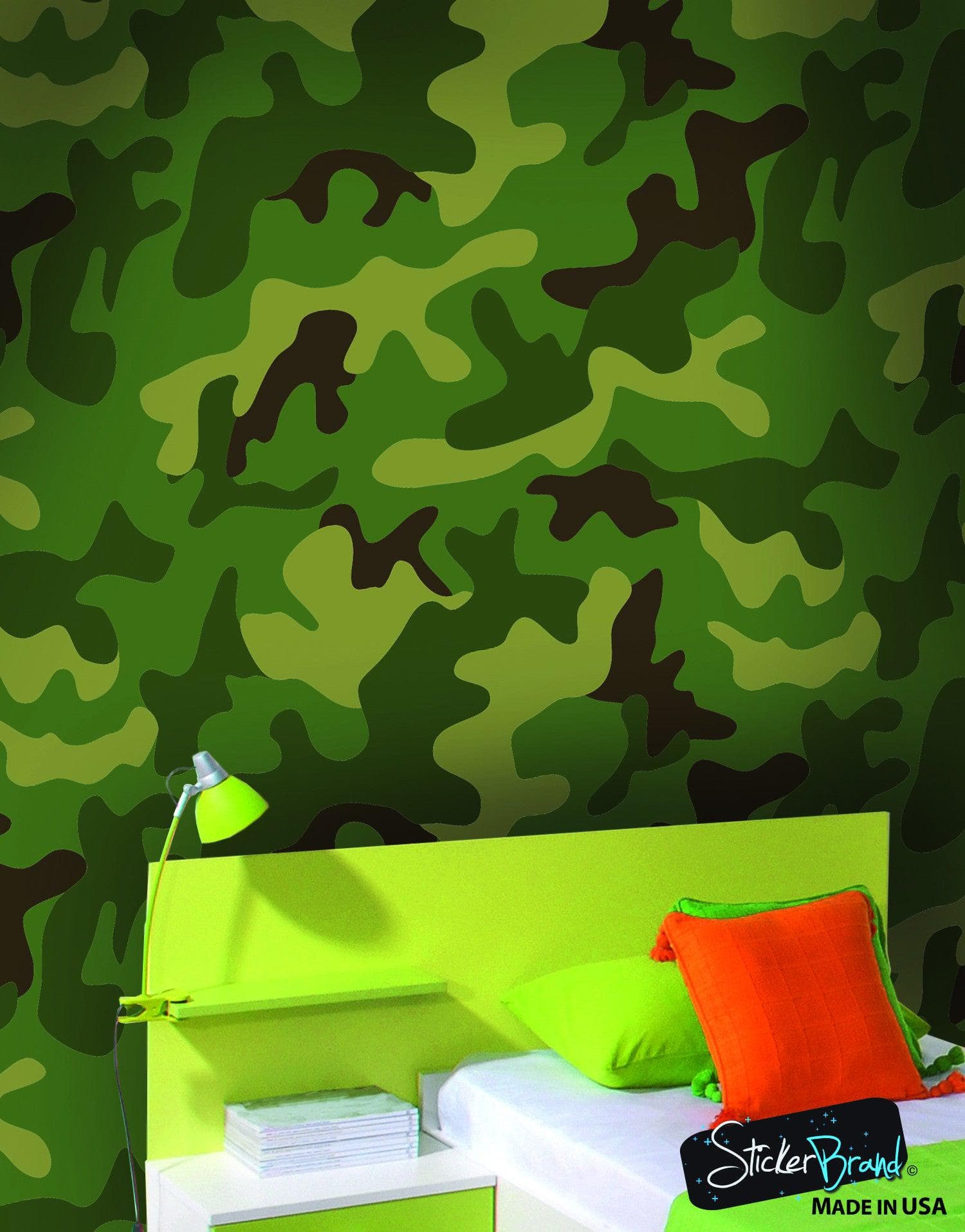 Woodland Green Military Combat Camo Camouflage Wall Mural #6064
