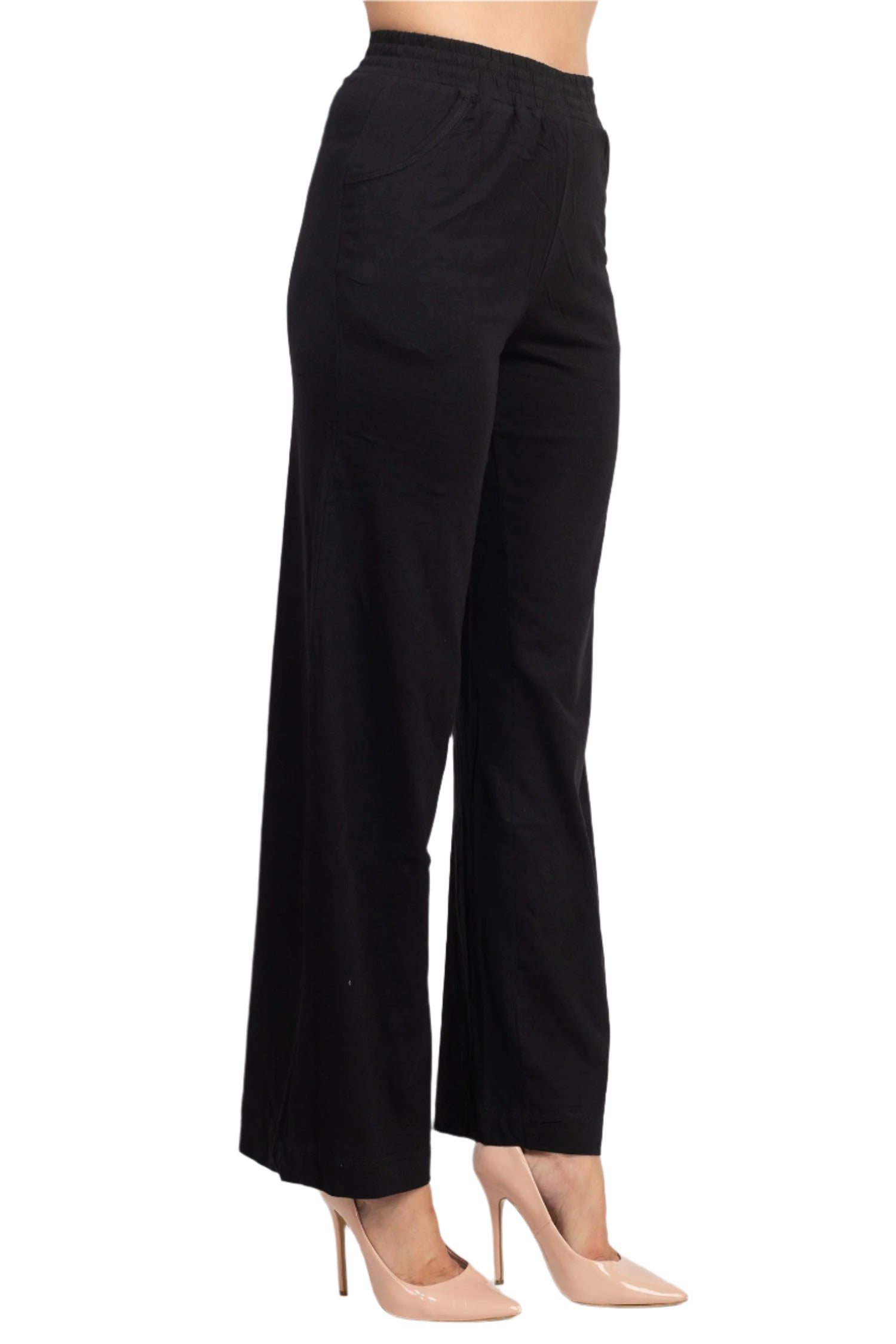 For the Republic Elastic Mid Waist Wide Leg Pockets Solid Pull-on Jersey Pant