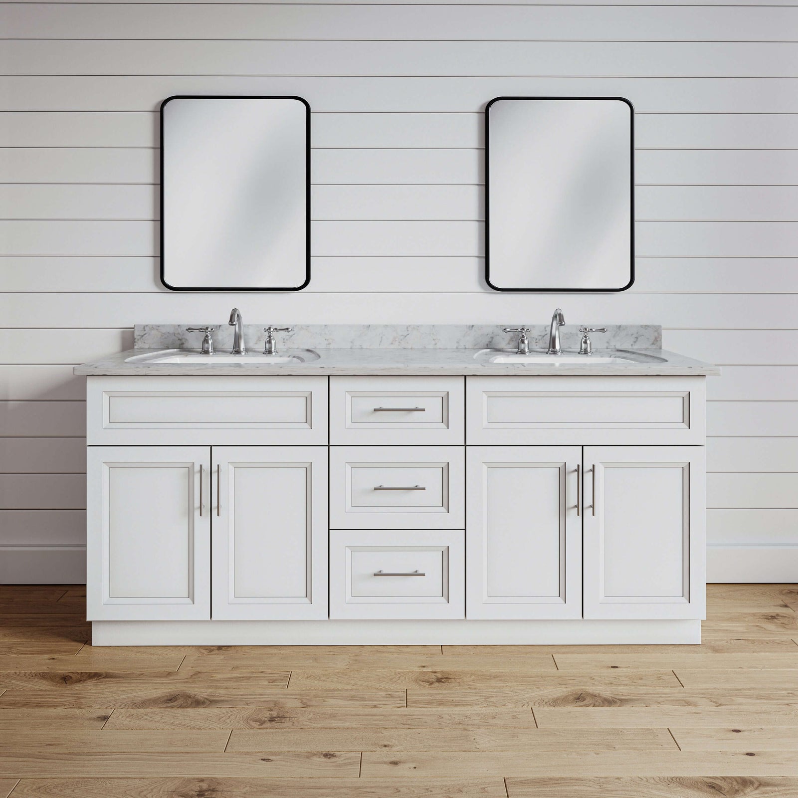 60 Inch Classic White Double Sink Bathroom Vanity Combo w/ Drawers