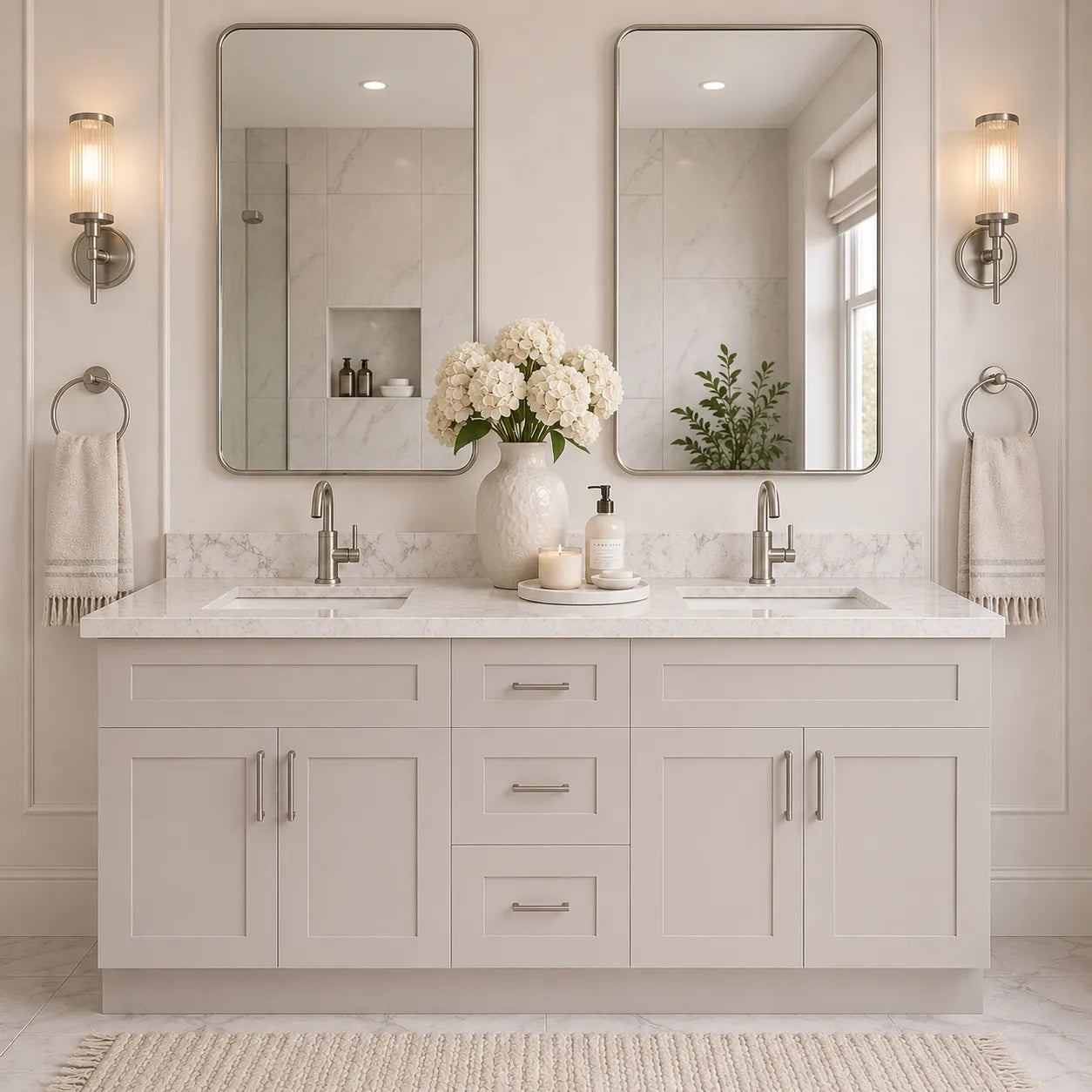 60 Inch Dove Shaker Double Sink Bathroom Vanity Combo w/ Drawers