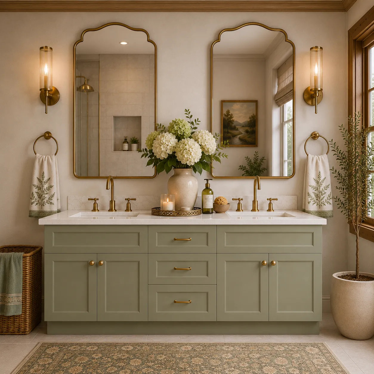 60 Inch Sage Green Double Sink Bathroom Vanity Combo w/ Drawers