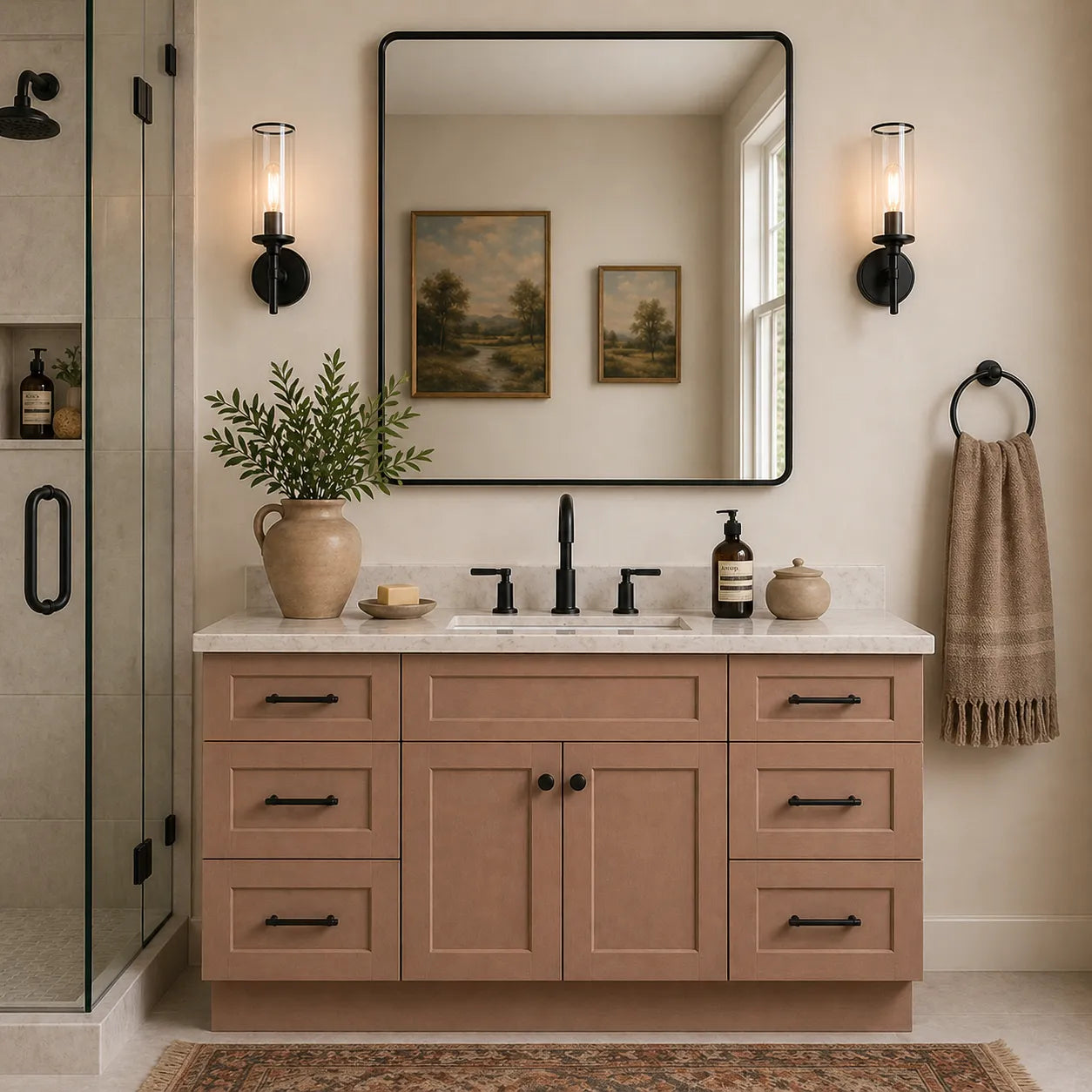 60 Inch Toffee Shaker Single Sink Bathroom Vanity with Drawers