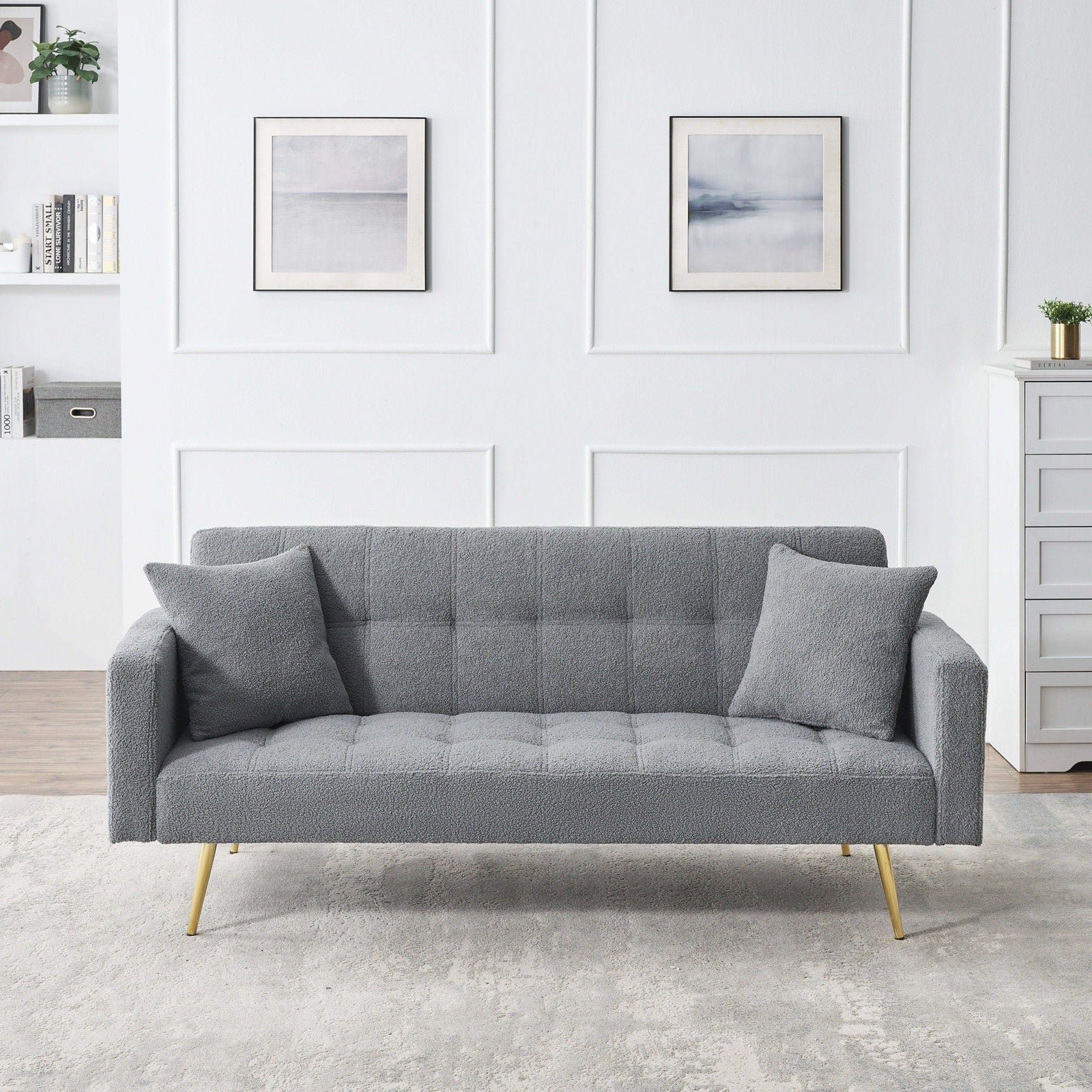 Teddy Fleece Sofa Bed With Luxurious Throw Pillows