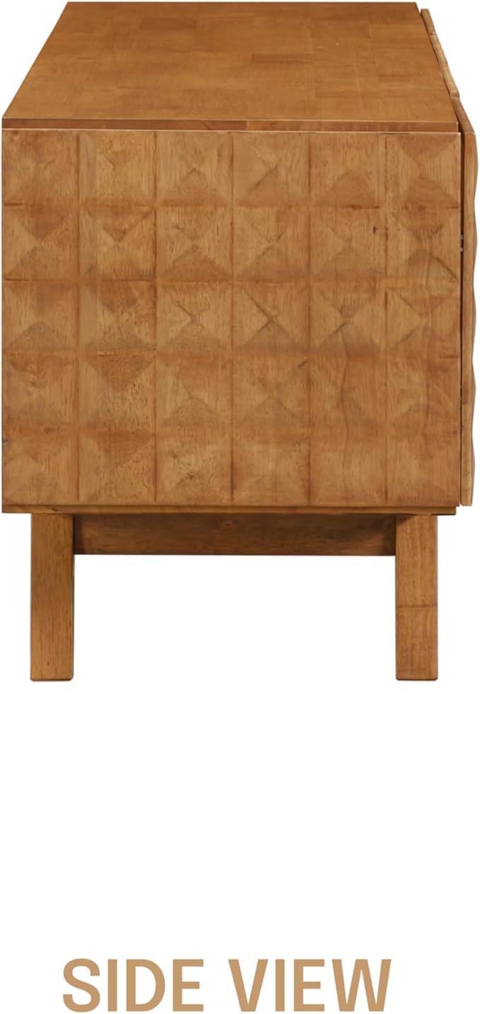 NTC Sapa Mid-Century Modern Solid Wood TV Stand 4-Door Media Console with Carved Geometric Fronts for TVs up to 75