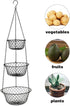 malmo 3-Tier Wire Fruit Hanging Basket, Vegetable Kitchen Storage Basket, Iron Wire Black (Basket2024)