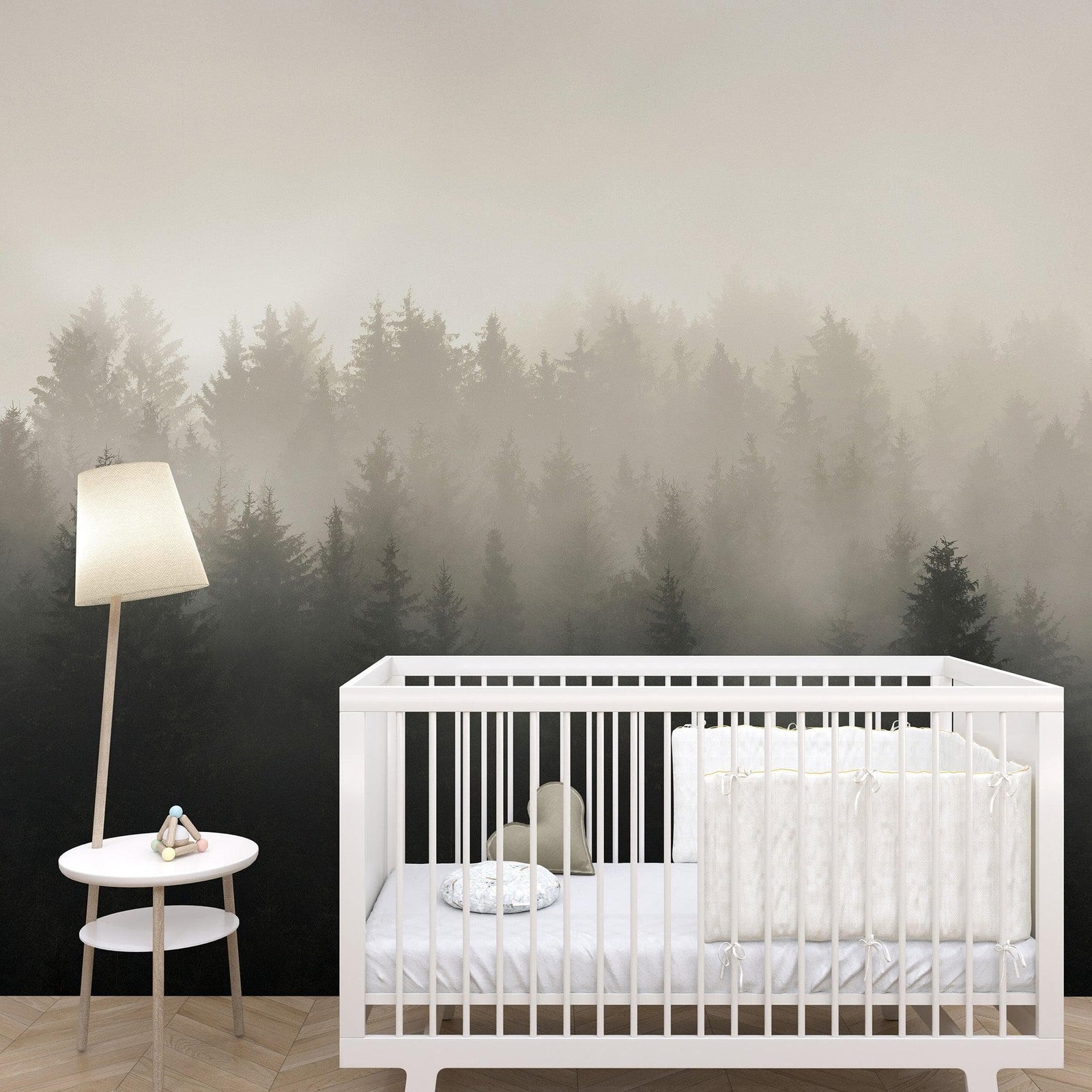 Misty Pine Forest Wall Mural. Peaceful Foggy Morning Scenery. #6122