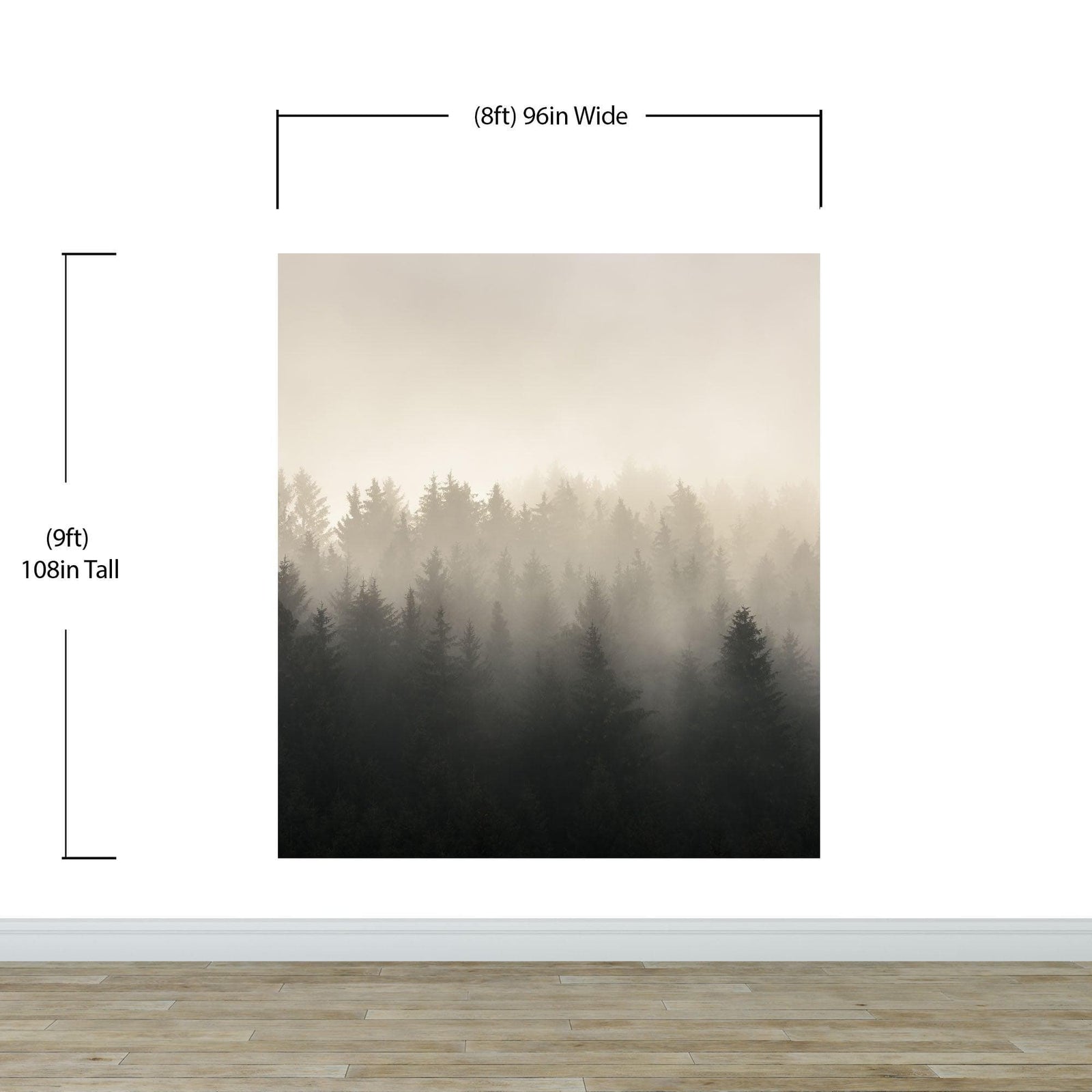 Misty Pine Forest Wall Mural. Peaceful Foggy Morning Scenery. #6122