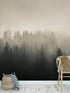 Misty Pine Forest Wall Mural. Peaceful Foggy Morning Scenery. #6122