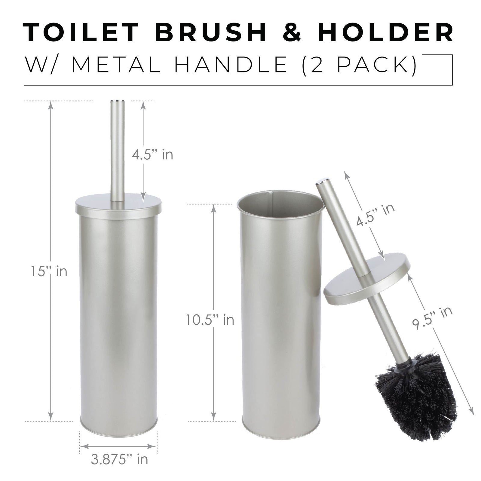 Toilet Brush and Holder, 2-Pack (Brushed Nickel Finish)