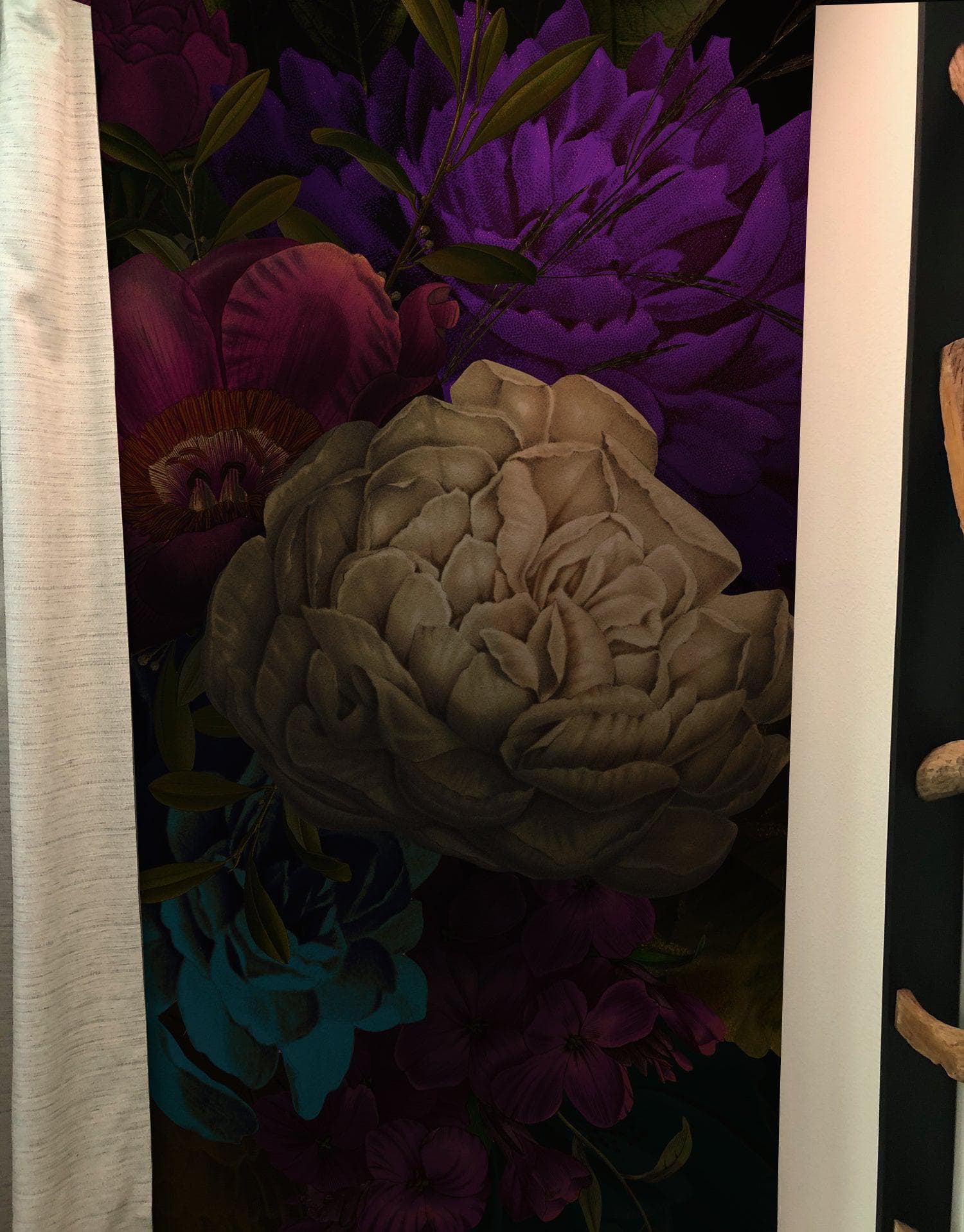 Melancholy Flower Wall Mural. Black background. #6130