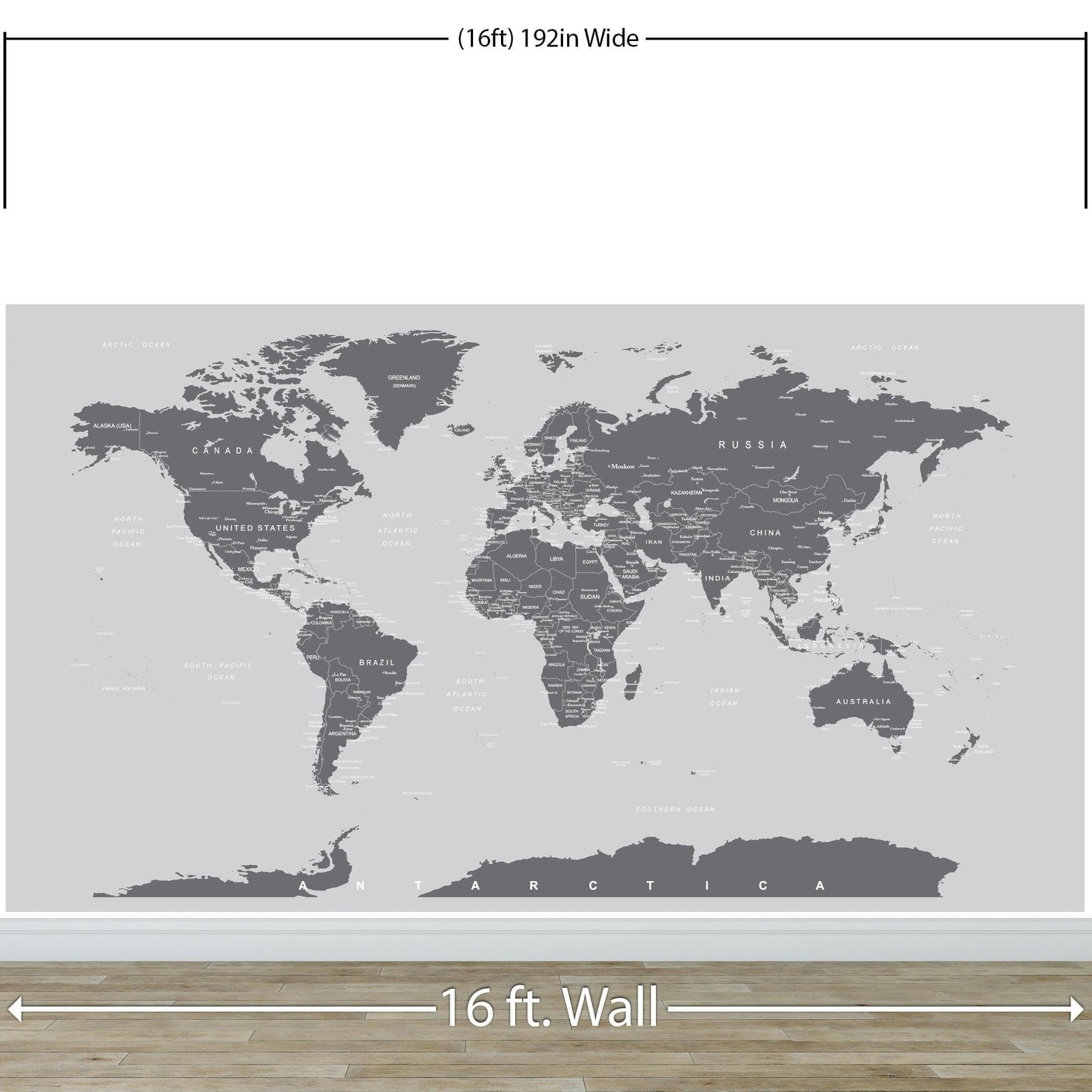 World Map Wall Mural (Grey). #6133