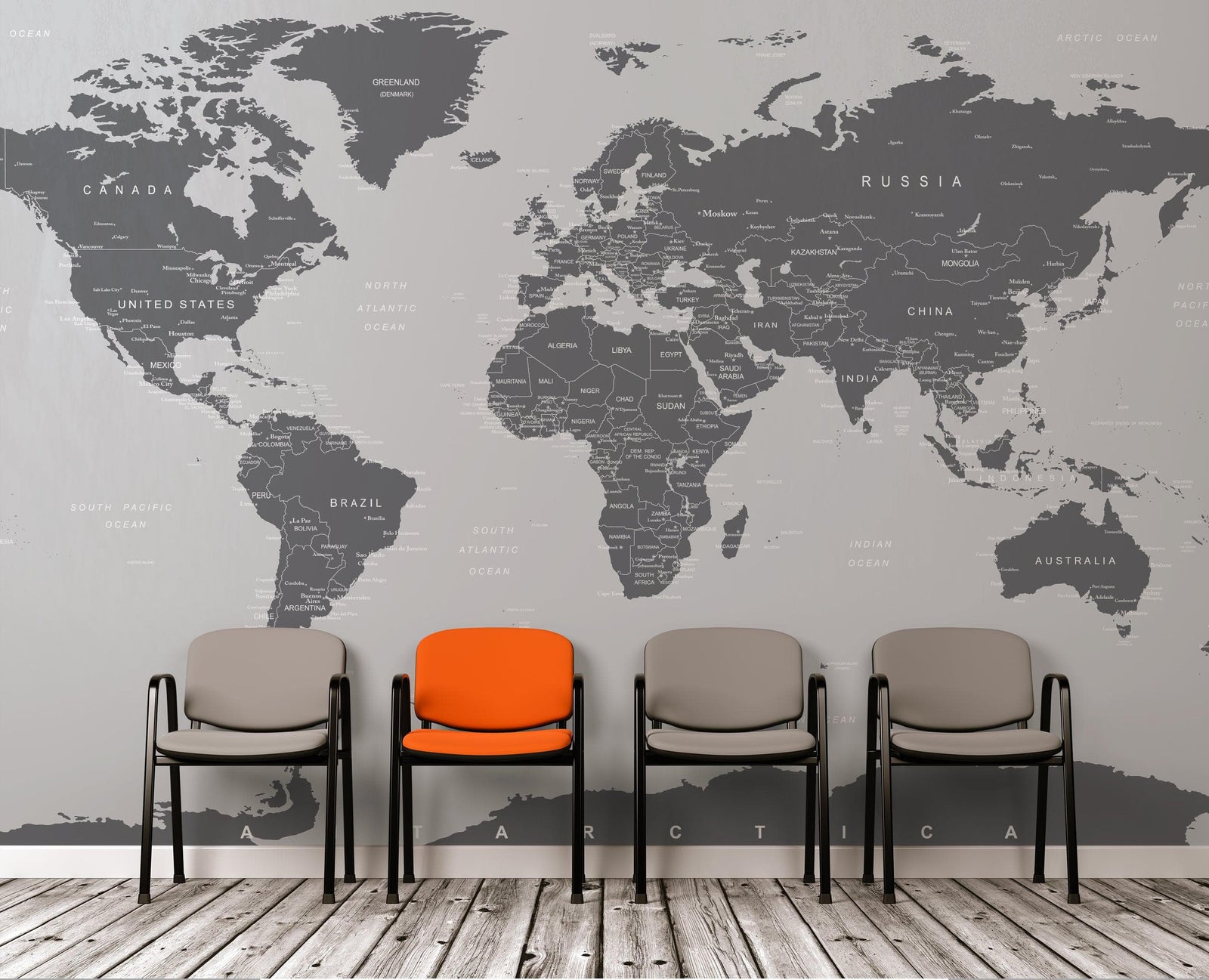 World Map Wall Mural (Grey). #6133