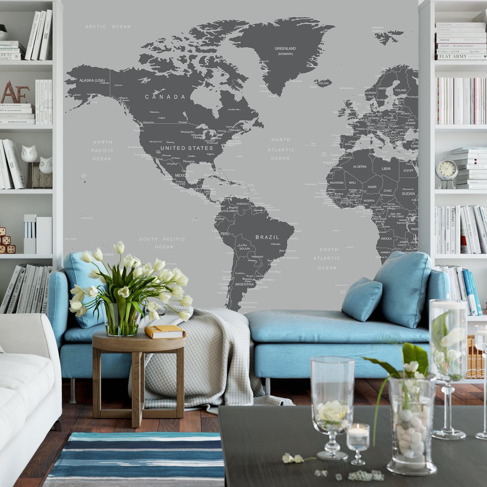 World Map Wall Mural (Grey). #6133