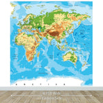 Large Blue World Map Wall Mural. #6134