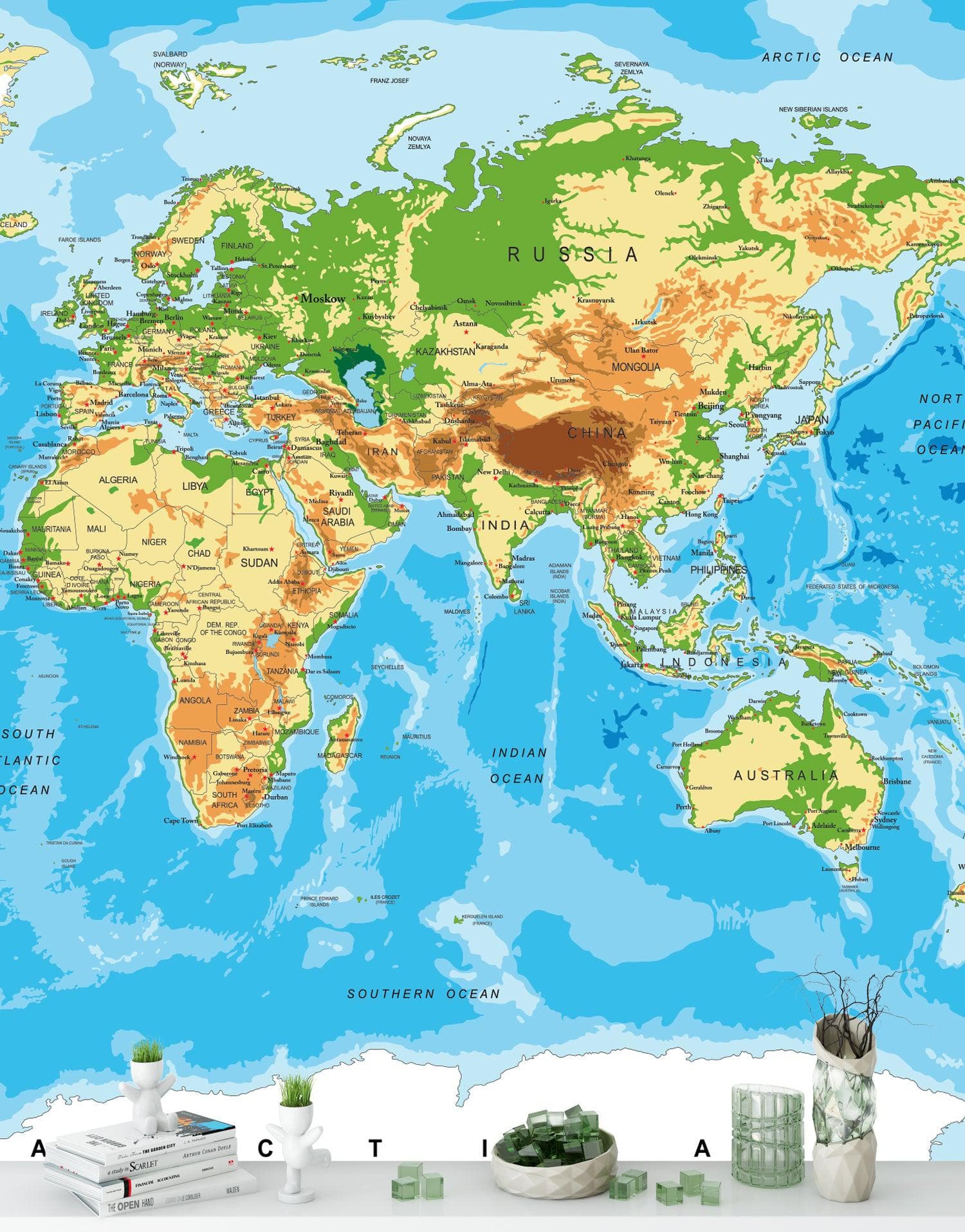 Large Blue World Map Wall Mural. #6134