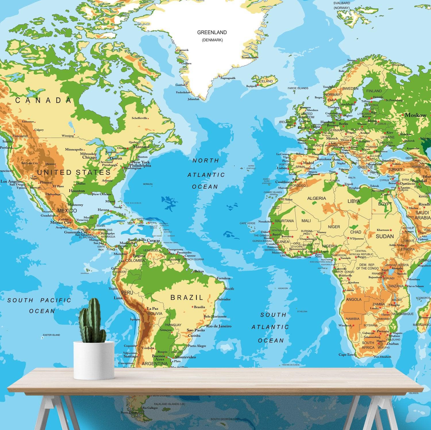 Large Blue World Map Wall Mural. #6134