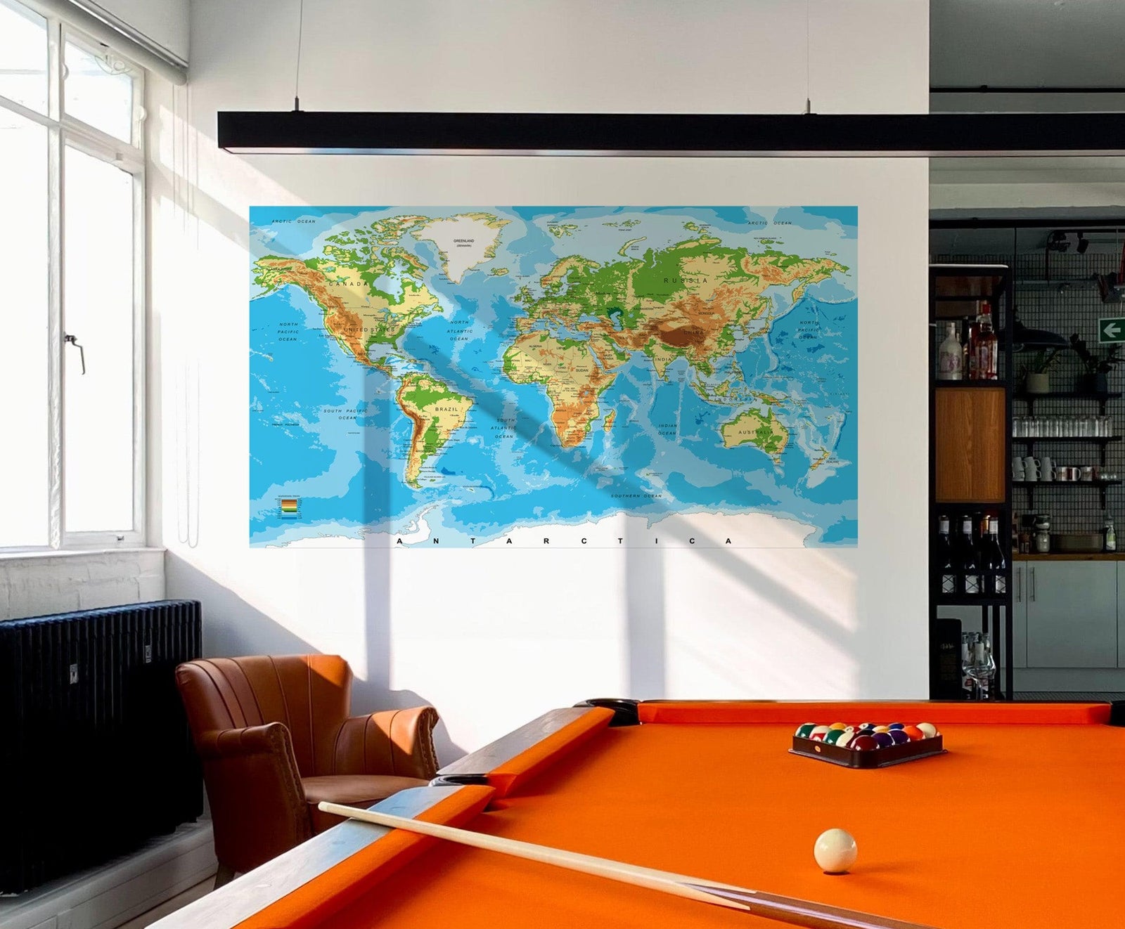 Large Blue World Map Wall Mural. #6134