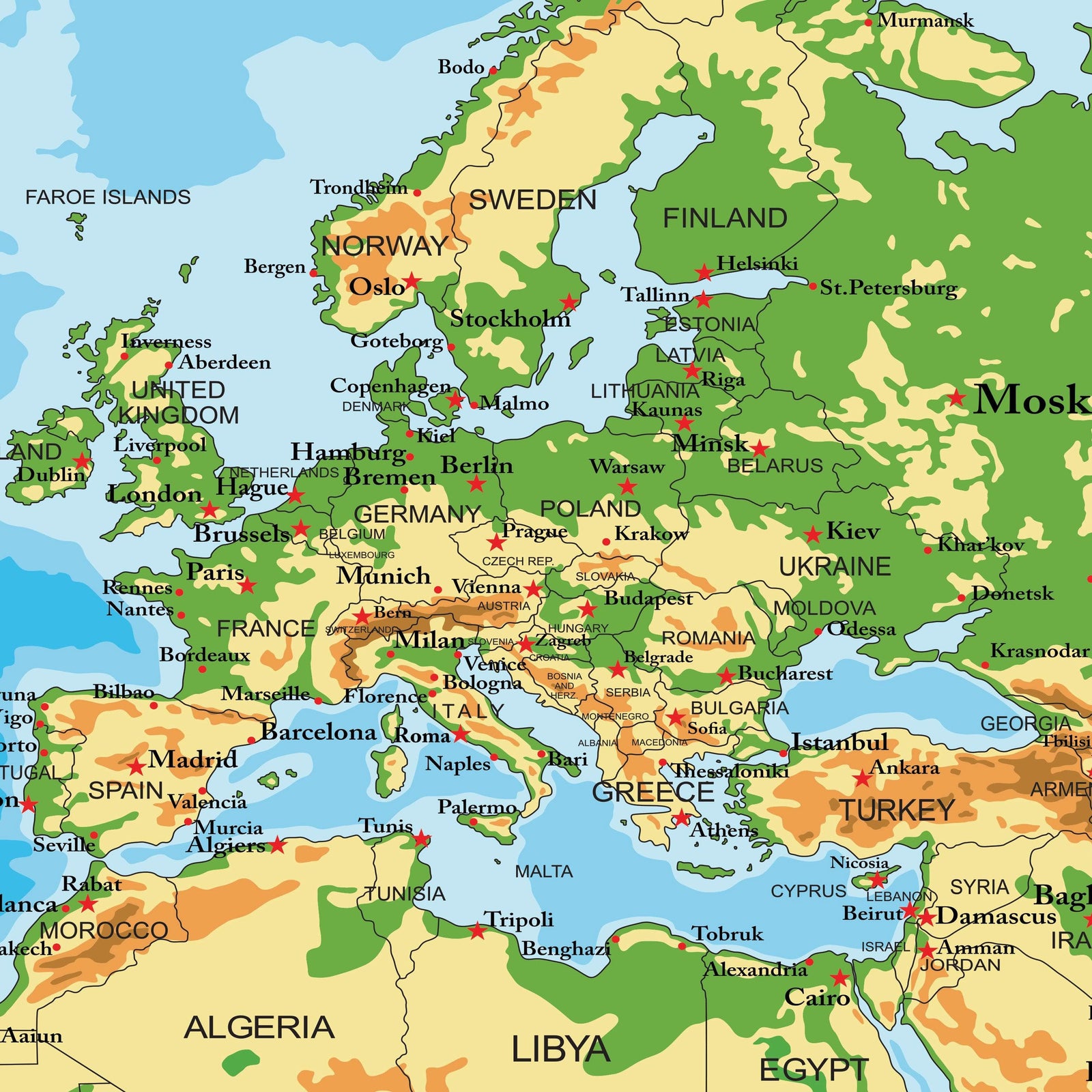 Large Blue World Map Wall Mural. #6134