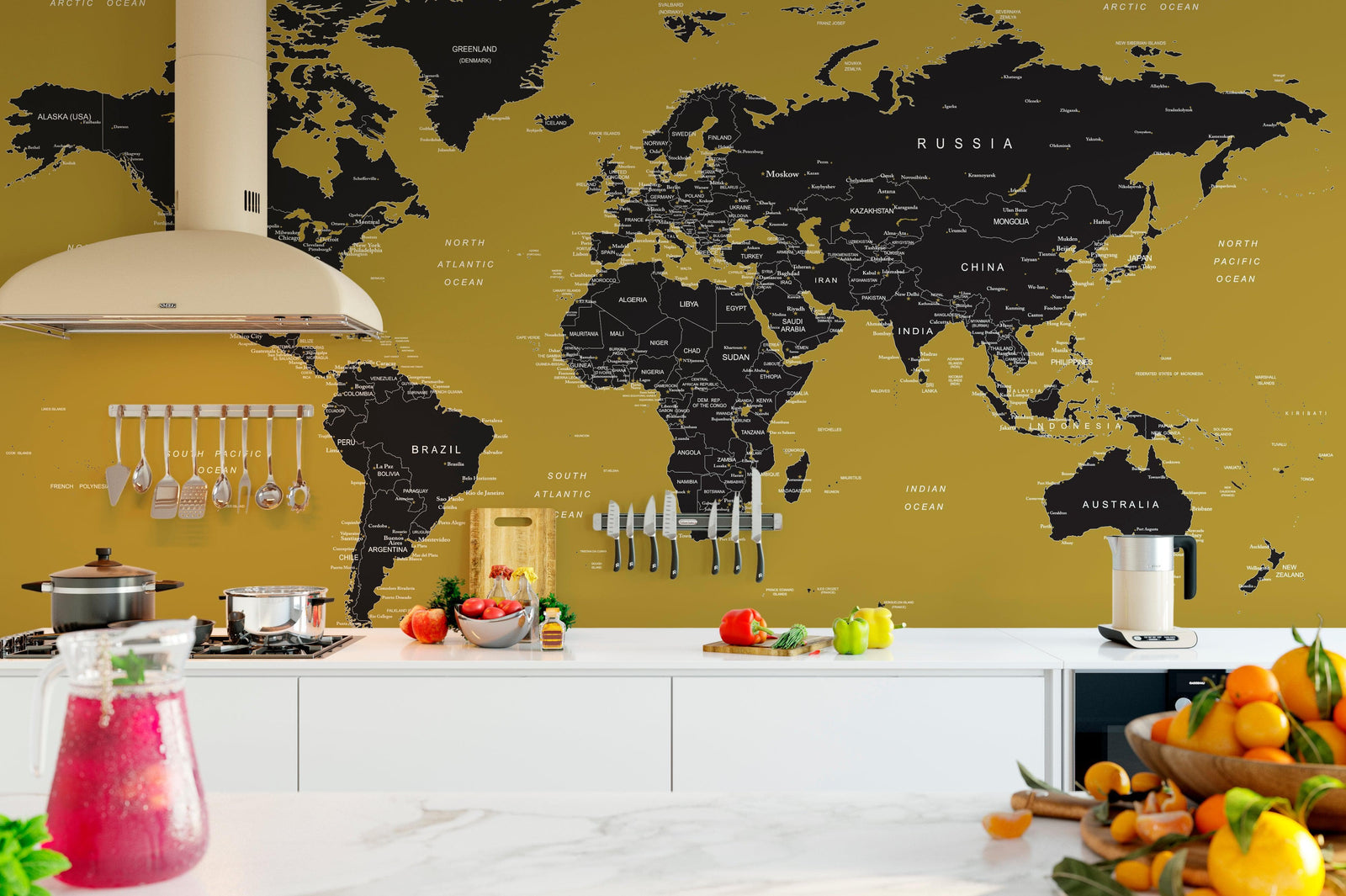 GOLD World Map Wall Mural. #6135