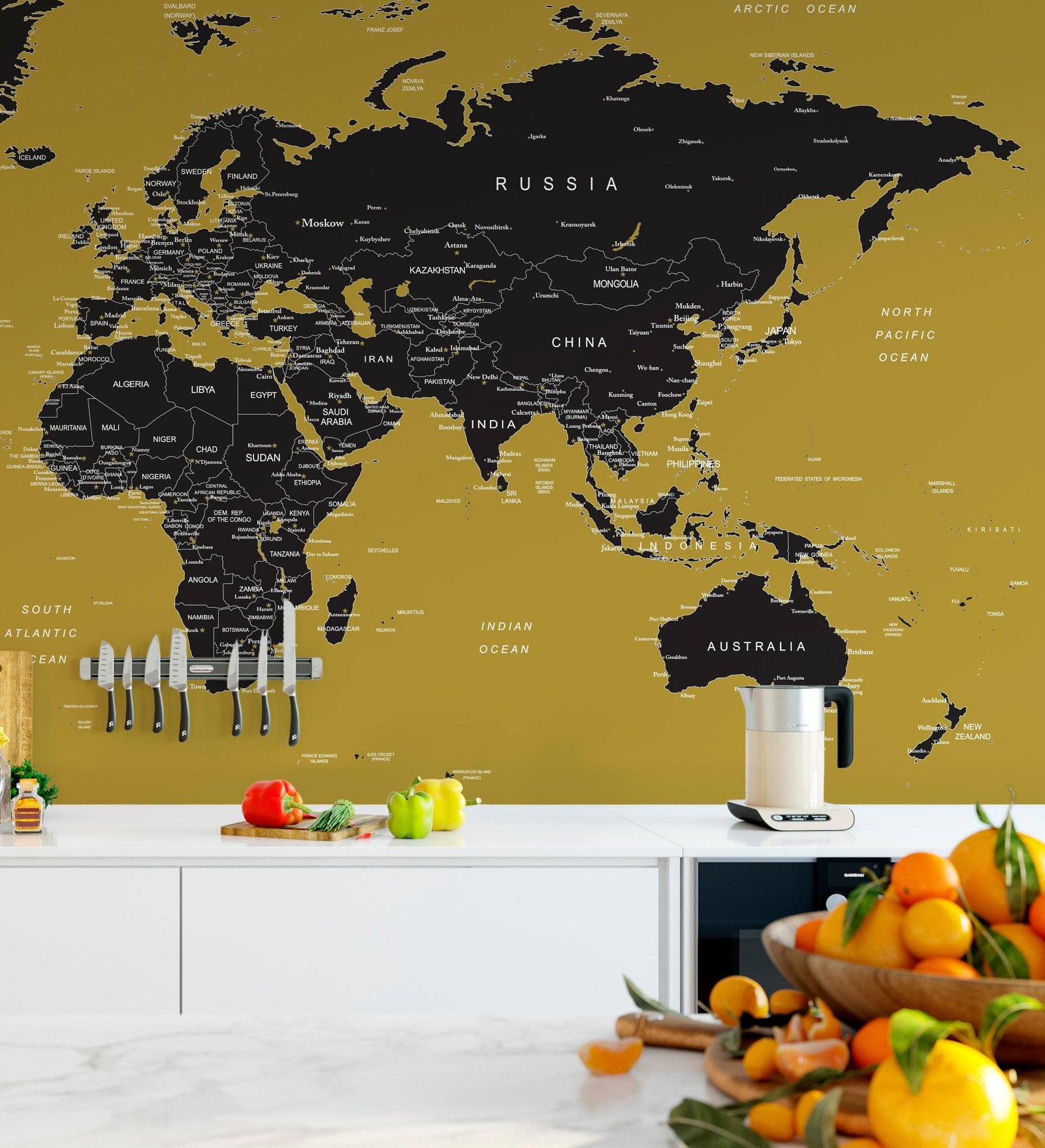 GOLD World Map Wall Mural. #6135
