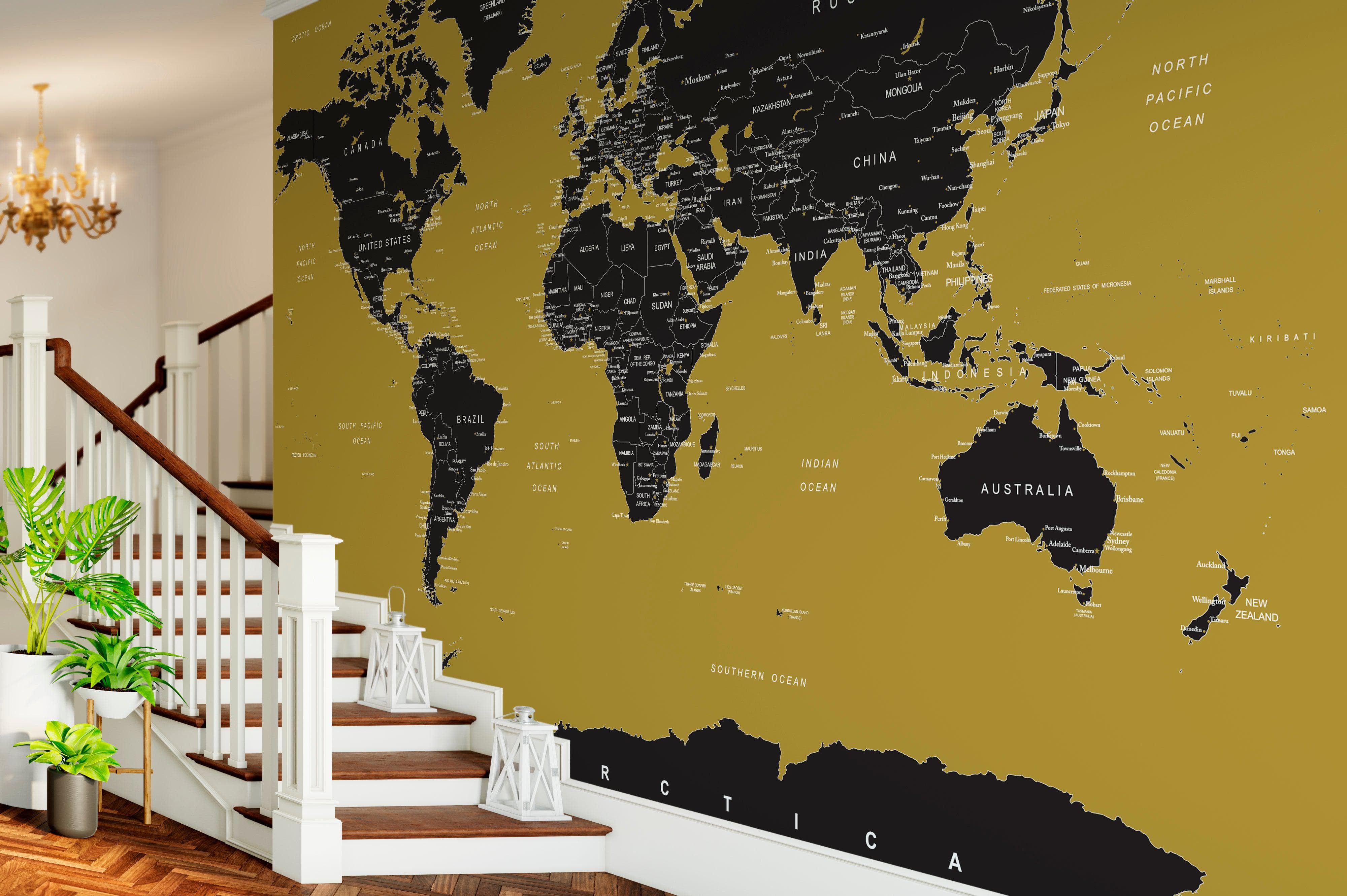 GOLD World Map Wall Mural. #6135