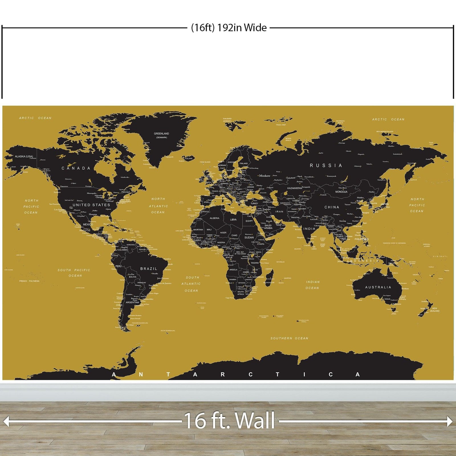 GOLD World Map Wall Mural. #6135