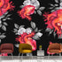 Valentines Hearts and Roses Watercolor Pattern Wall Mural. Black background. #6136