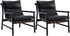 Kmax Modern Sling Accent Chairs Set of 2 Upholstered PU Leather Living Room Chairs Solid Wood Frame Arm Chairs Comfy Lounge Chairsfor Bedroom, Reading Room, Black