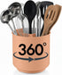 Cooler Kitchen Extra Large and Sturdy Rotating Utensil Holder Caddy with No-Tip Weighted Base, Removable Divider, and Gripped Insert | Rust Proof and Dishwasher Safe