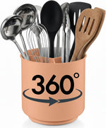 Cooler Kitchen Extra Large and Sturdy Rotating Utensil Holder Caddy with No-Tip Weighted Base, Removable Divider, and Gripped Insert | Rust Proof and Dishwasher Safe