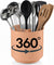 Cooler Kitchen Extra Large and Sturdy Rotating Utensil Holder Caddy with No-Tip Weighted Base, Removable Divider, and Gripped Insert | Rust Proof and Dishwasher Safe