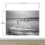 Misty Lake View Boat on Pier Black and White Mural Wall Decal Sticker #6143