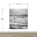 Misty Lake View Boat on Pier Black and White Mural Wall Decal Sticker #6143