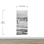 Misty Lake View Boat on Pier Black and White Mural Wall Decal Sticker #6143