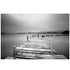 Misty Lake View Boat on Pier Black and White Mural Wall Decal Sticker #6143