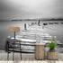Misty Lake View Boat on Pier Black and White Mural Wall Decal Sticker #6143