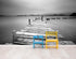 Misty Lake View Boat on Pier Black and White Mural Wall Decal Sticker #6143