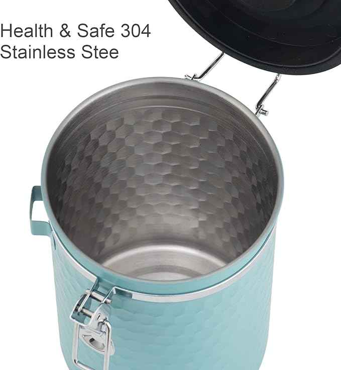 TEDSWAIT Coffee Canisters Airtight Coffee Bean Storage Container Kitchen Stainless Steel Food Storage Container with Scoop Date Tracker & CO2 Valve 61Fl Oz (Lake Blue)