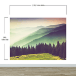 Colorful Foggy Mountain Forest View Wall Mural | Peel and Stick Wallpaper. #6159
